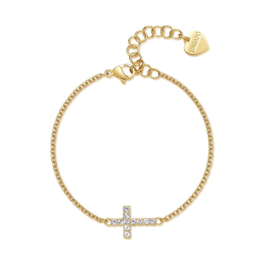 SDZ76 bracciale SAGAPò Dazzly in Acciaio PVD Oro con Centrale a forma di croce con cristalli