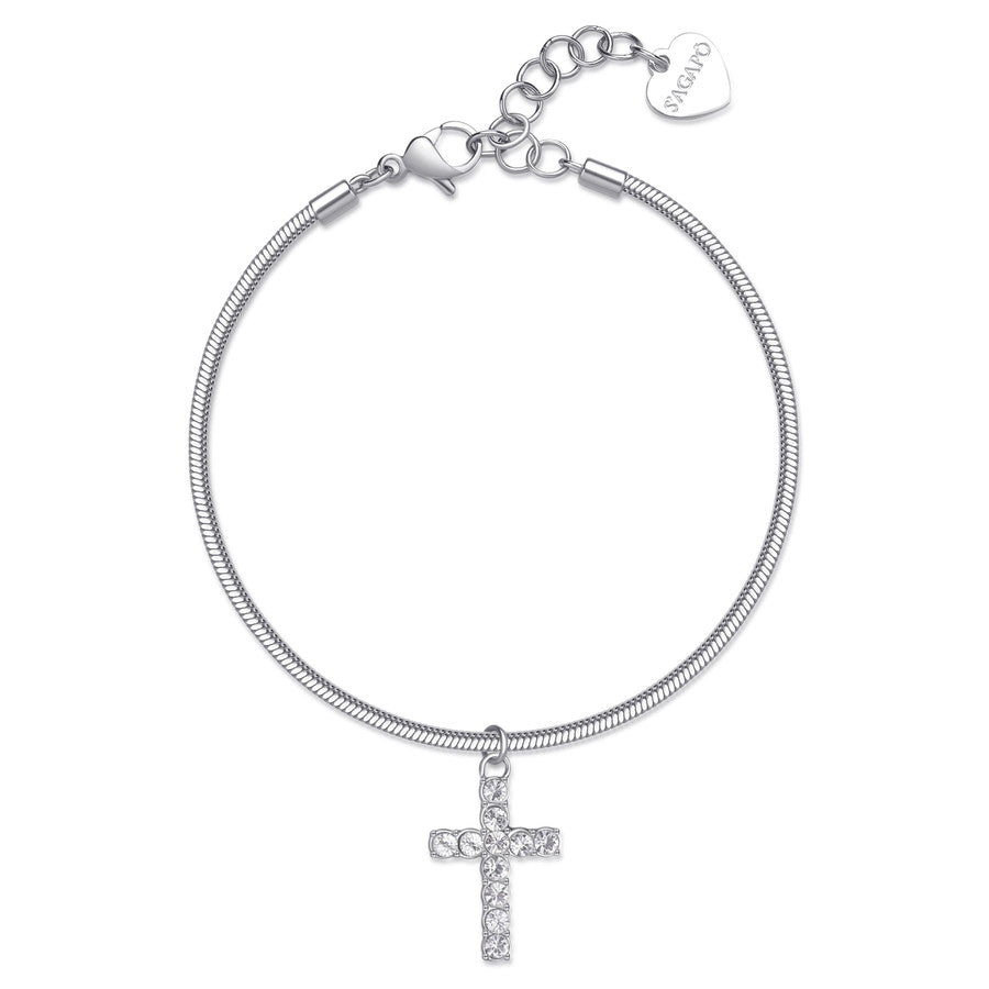 SDZ78 bracciale SAGAPò Dazzly in Acciaio con pendente a forma di croce con cristalli