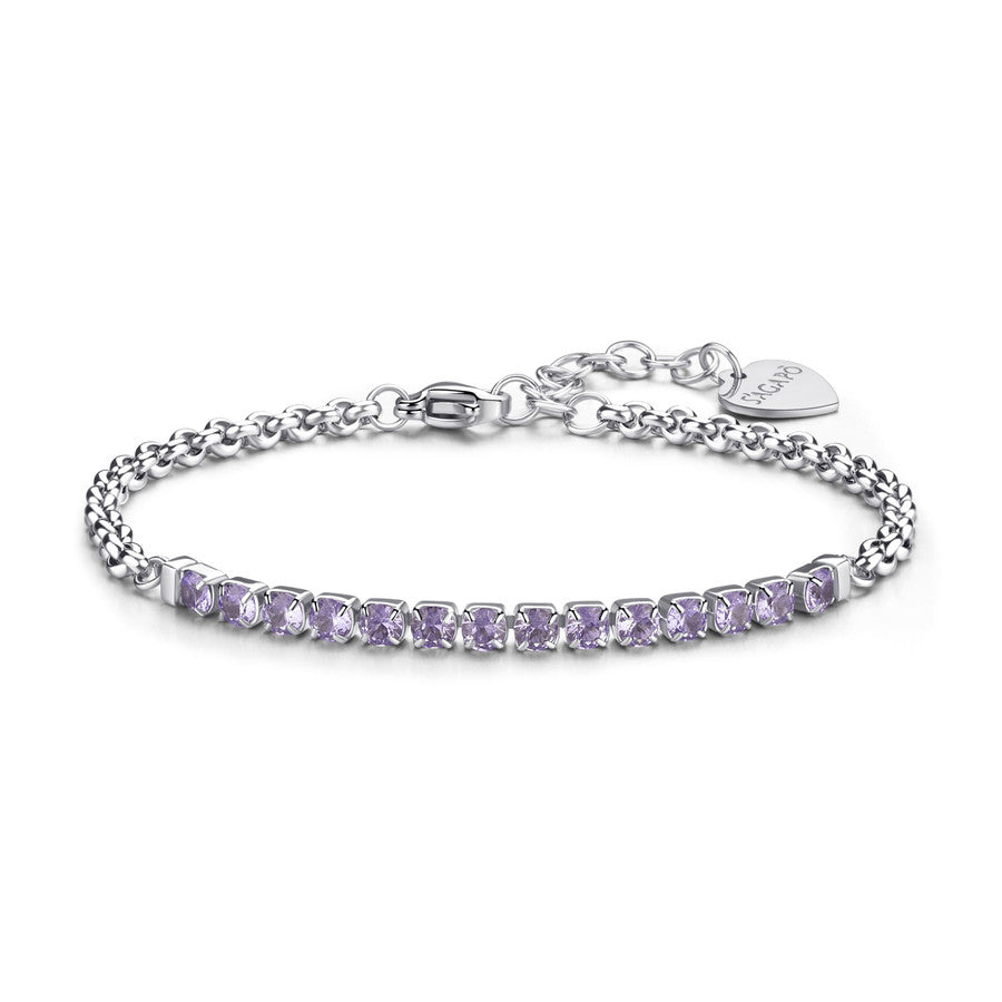 SDZ83 Bracciale S'AGAPò DAZZLY in Acciaio con centrale a Tennis di cristalli color Violet