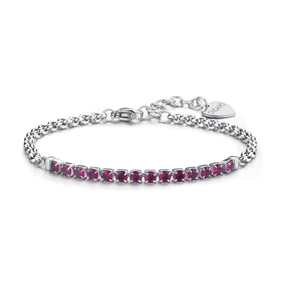 SDZ84 Bracciale S'AGAPò DAZZLY in Acciaio con centrale a Tennis di cristalli color Rubino