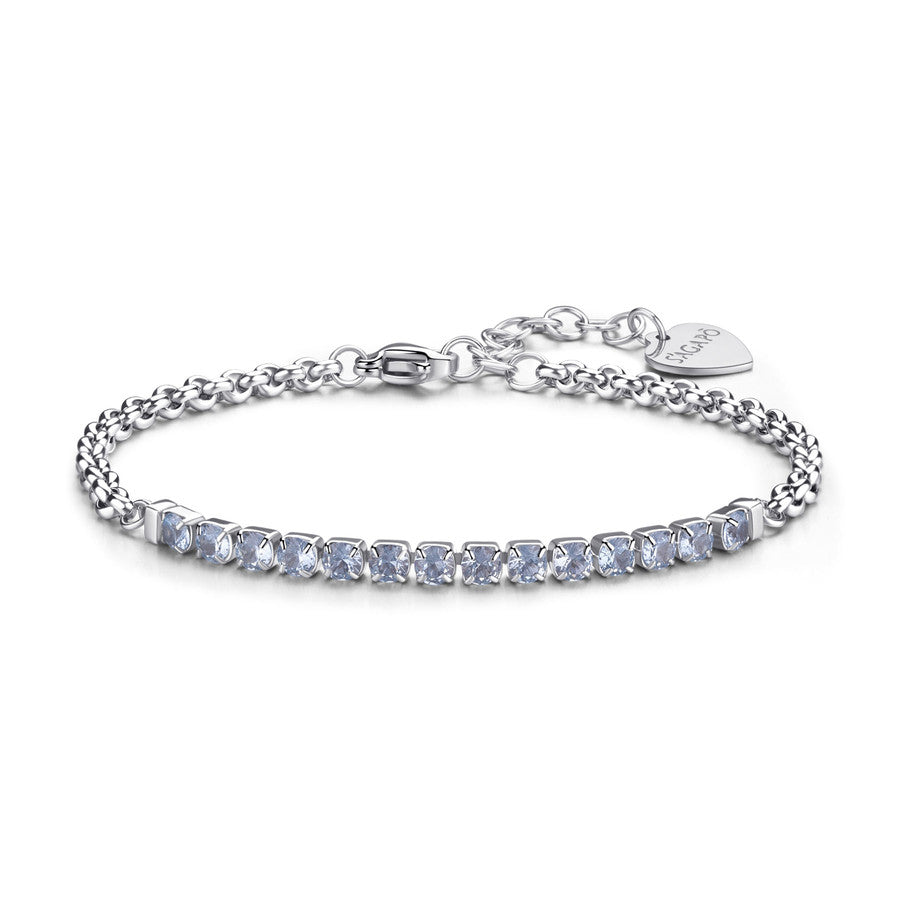 SDZ85 Bracciale S'AGAPò DAZZLY in Acciaio con centrale a Tennis di cristalli color Acquamarina