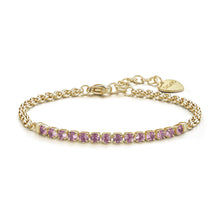 Carica l&#39;immagine nel visualizzatore di Gallery, SDZ87 Bracciale S&#39;AGAPò DAZZLY in Acciaio Dorato con centrale a Tennis di cristalli Rosa
