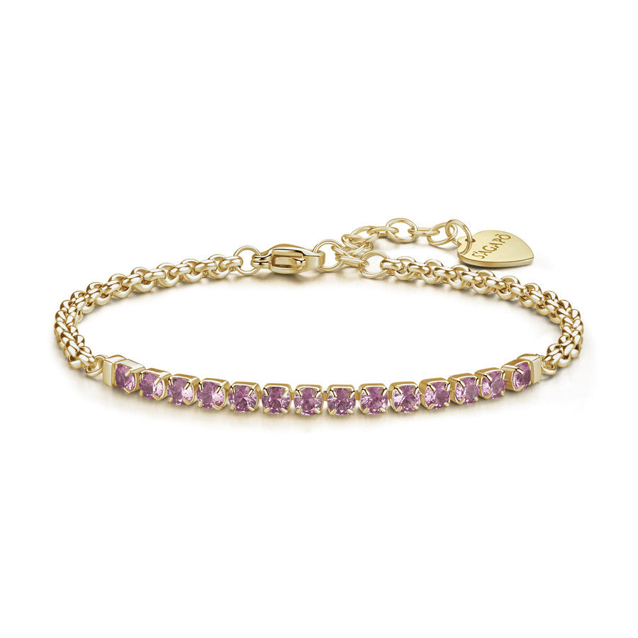 SDZ87 Bracciale S'AGAPò DAZZLY in Acciaio Dorato con centrale a Tennis di cristalli Rosa