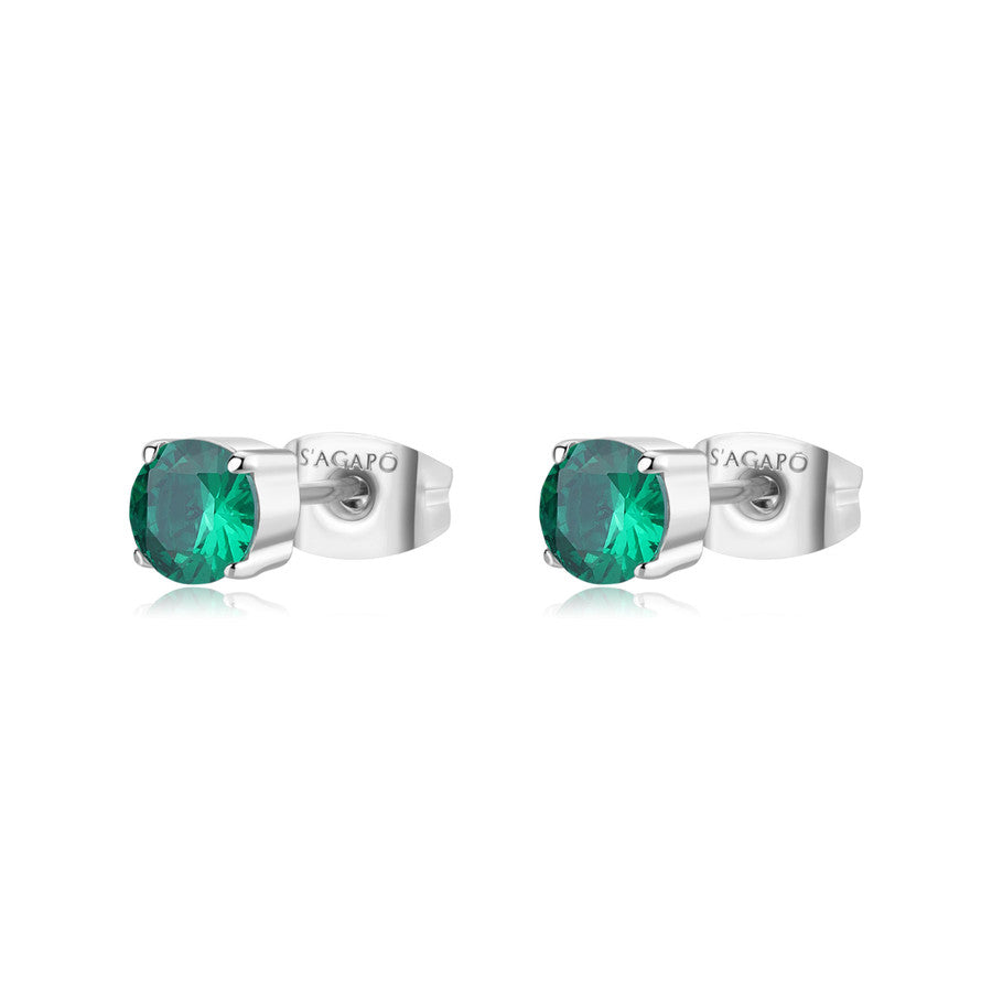 SDZ91 Orecchini a Punto Luce S'AGAPò DAZZLY con cristallo Verde emerald da 5mm
