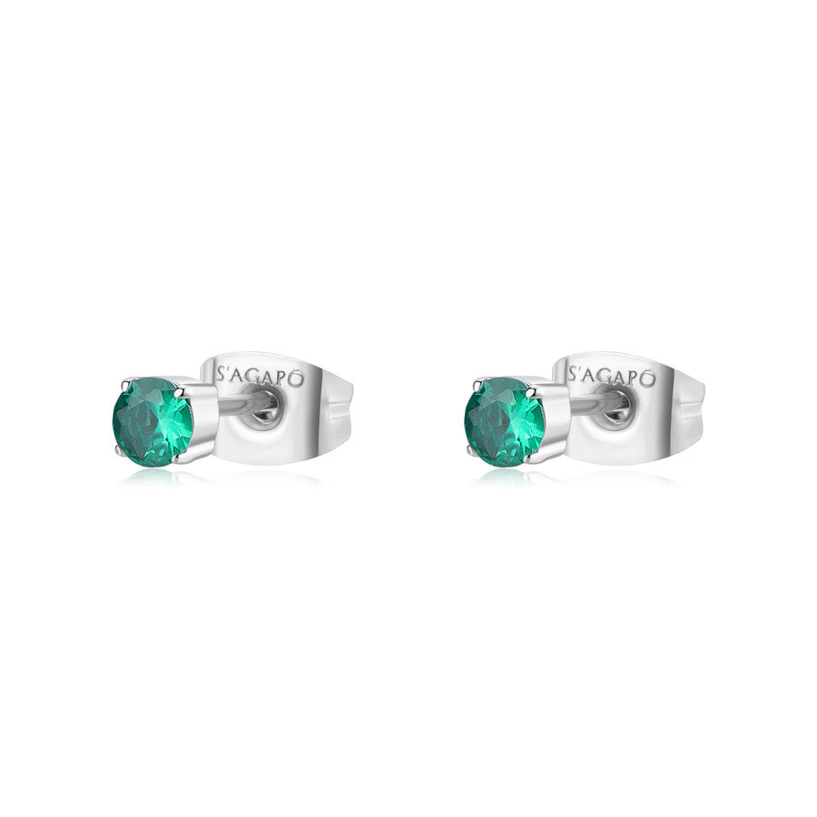 SDZ94 Orecchini a Punto Luce S'AGAPò DAZZLY con cristallo Verde emerald da 3mm