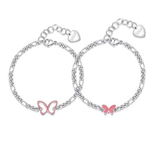 Carica l'immagine nel visualizzatore di Gallery, Set di due bracciali in acciaio con farfalle e smalto rosso di S'AGAPò ME+YOU Sorelle SEY21
