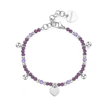 Carica l'immagine nel visualizzatore di Gallery, Bracciale in acciaio con Cuore e perline di Cristallo Viola e Rosa e S'AGAPò GLINT SGI11
