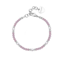 Carica l'immagine nel visualizzatore di Gallery, Bracciale con sfere in acciaio sfere di vetro rosa e perle bianche
