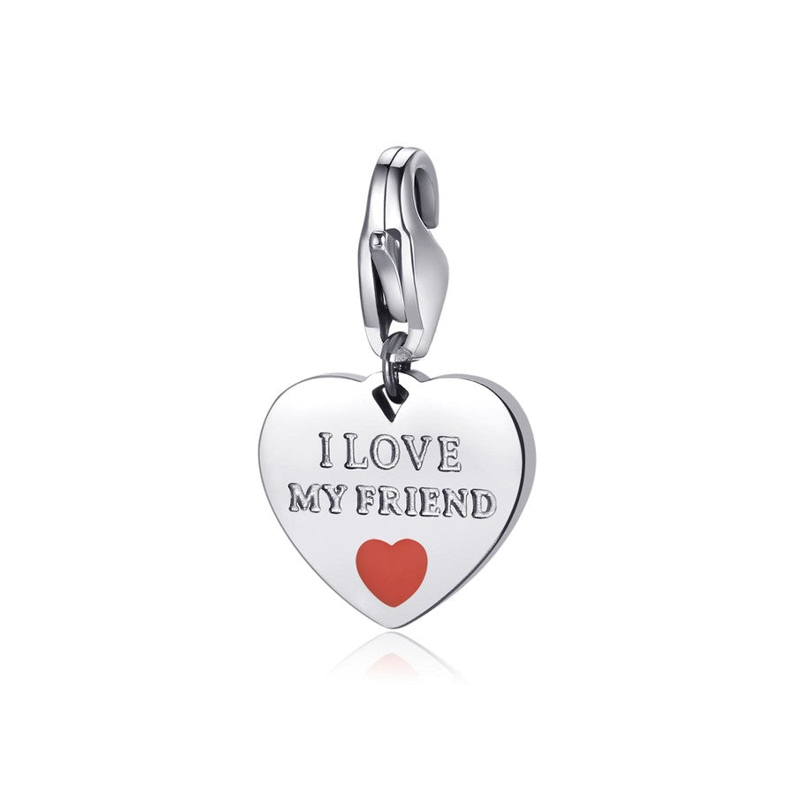 SHA342 Charm sagapo HAPPY a cuore con I Love My Friend e smalto corallo