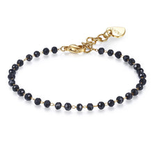 Carica l'immagine nel visualizzatore di Gallery, Bracciale con perline in vetro nero sfaccettato e acciaio dorato di S’agapo Happy
