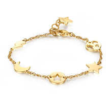 Carica l'immagine nel visualizzatore di Gallery, Bracciale con stelle luna mappamondo e saetta in acciaio pvd oro SAGAPò HIDDEN SHD12
