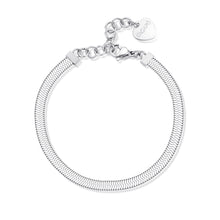 Carica l'immagine nel visualizzatore di Gallery, Bracciale con catena piatta a spina di pesce in acciaio lucido color argento
