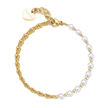 Carica l'immagine nel visualizzatore di Gallery, Bracciale Sagapo CHUNKY in acciaio placcato oro con catena a corda e perle di conchiglia
