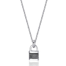 Carica l&#39;immagine nel visualizzatore di Gallery, SHS07 Collana Uomo S&#39;agapò CHARISMA in acciaio con pendente lucchetto e smalto nero
