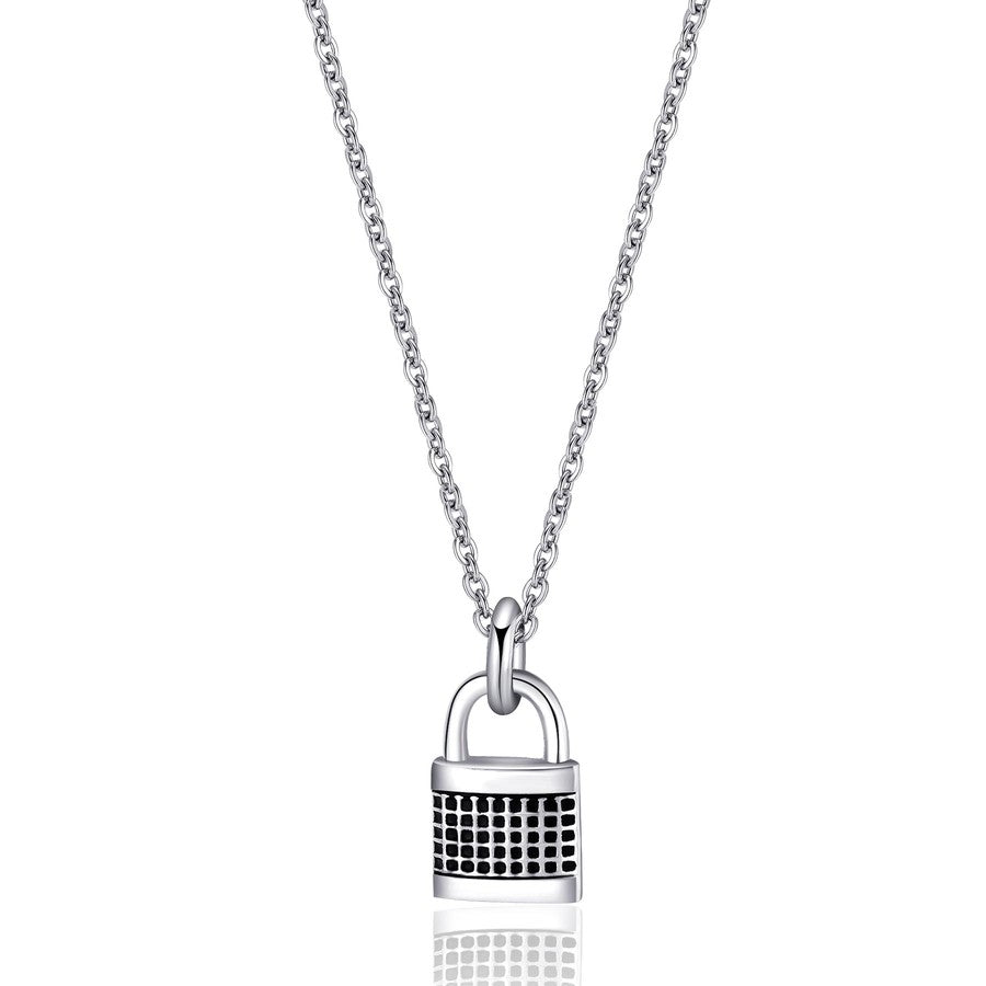 SHS07 Collana Uomo S'agapò CHARISMA in acciaio con pendente lucchetto e smalto nero