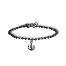 Carica l'immagine nel visualizzatore di Gallery, Bracciale Uomo a palline schiacciate nere di S'agapò CHARISMA con Ancora pendente in acciaio lucido e smalto nero

