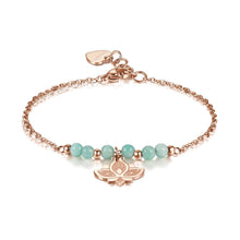 Carica l&#39;immagine nel visualizzatore di Gallery, SHT27 Bracciale sagapo HAITI con fiore di loto in acciaio e pvd oro rosa con smalto rosa e amazzonite
