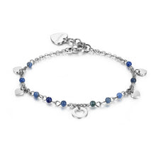 Carica l&#39;immagine nel visualizzatore di Gallery, SHT32 Bracciale Sagapo HAITI in acciaio con pendenti a forma di cuoricino e sfere in sodalite
