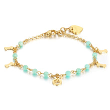 Carica l'immagine nel visualizzatore di Gallery, Bracciale con charms a forma di osso e zampetta di cane in acciaio pvd oro e amazzonite di S'Agapò HAITI SHT52

