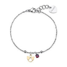 Carica l'immagine nel visualizzatore di Gallery, Bracciale in acciaio con cristallo rosso e pendente angelo con pvd oro S'Agapò JOYFUL SJF19

