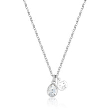 Carica l'immagine nel visualizzatore di Gallery, Collana con cristallo a forma di goccia e quadrifoglio in acciaio lucido color argento
