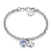 Carica l'immagine nel visualizzatore di Gallery, Bracciale con Angioletto e Swarovski light sapphire in acciaio di S'Agapò LUCKY LIGHT SKT13
