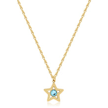 Carica l'immagine nel visualizzatore di Gallery, Collana con pendente a forma di stella in Acciaio dorato con cristallo azzurro al centro
