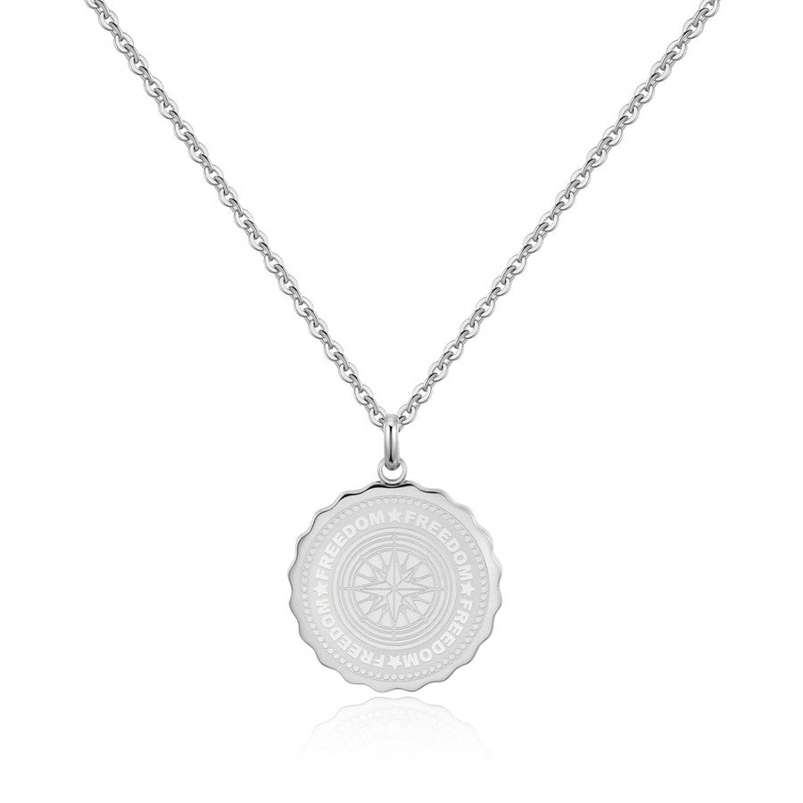 SKY05 Collana S'AGAPò LUCKY COIN Freedom con pendente rosa dei venti in acciaio