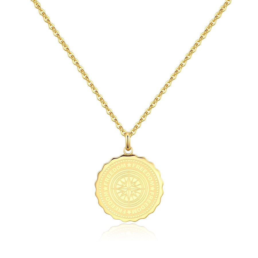 SKY06 Collana S'AGAPò LUCKY COIN Freedom con pendente rosa dei venti in acciaio Placcato Oro