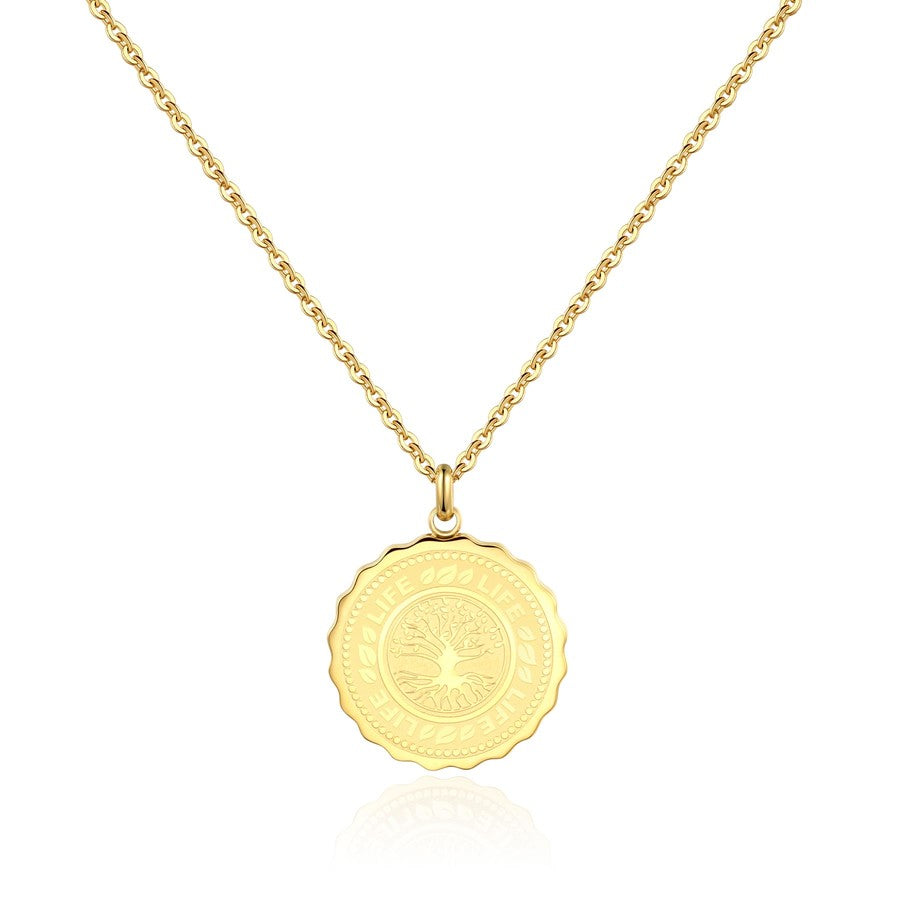 SKY08 Collana S'AGAPò LUCKY COIN Life con pendente Albero della Vita in acciaio Placcato Oro