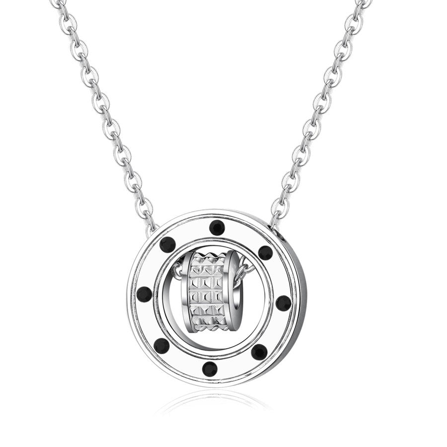 SNE01 Collana S'AGAPò NEMESIS con cerchio in acciaio lucido e Cristalli neri