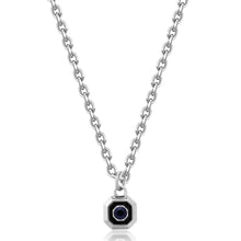 Carica l'immagine nel visualizzatore di Gallery, Collana uomo con pendente ottagonale con smalto nero e cristallo scuro in acciaio lucido
