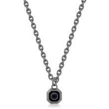 Carica l'immagine nel visualizzatore di Gallery, Collana uomo con pendente ottagonale con smalto nero e cristallo scuro in acciaio placcato nero

