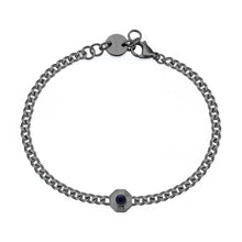 Carica l'immagine nel visualizzatore di Gallery, Bracciale uomo con centrale ottagonale e cristallo scuro applicato su acciaio lucido color rutenio
