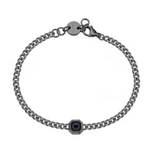 Carica l'immagine nel visualizzatore di Gallery, Bracciale uomo con centrale ottagonale con smalto nero e cristallo scuro applicato su acciaio lucido placcato nero
