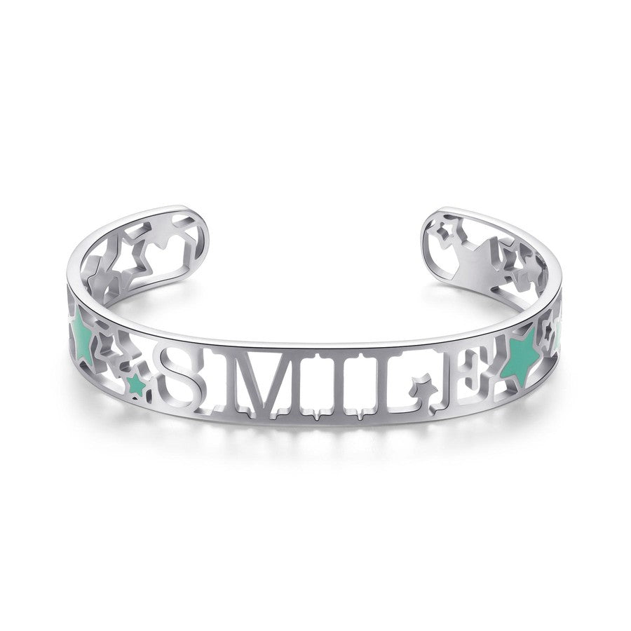 SOV13 Bracciale S'AGAPò LOVELY con scritta Smile in Acciaio e Smalto Verde