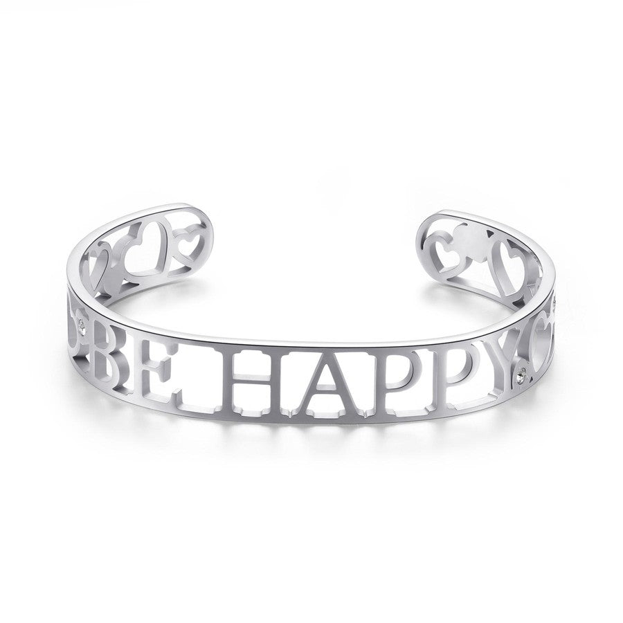 SOV15 Bracciale S'AGAPò LOVELY con scritta Be Happy in Acciaio e Cristalli