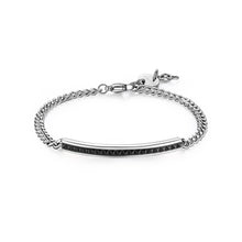 Carica l'immagine nel visualizzatore di Gallery, bracciale in acciaio da uomo con targa stretta e decorata a dentini neri  
