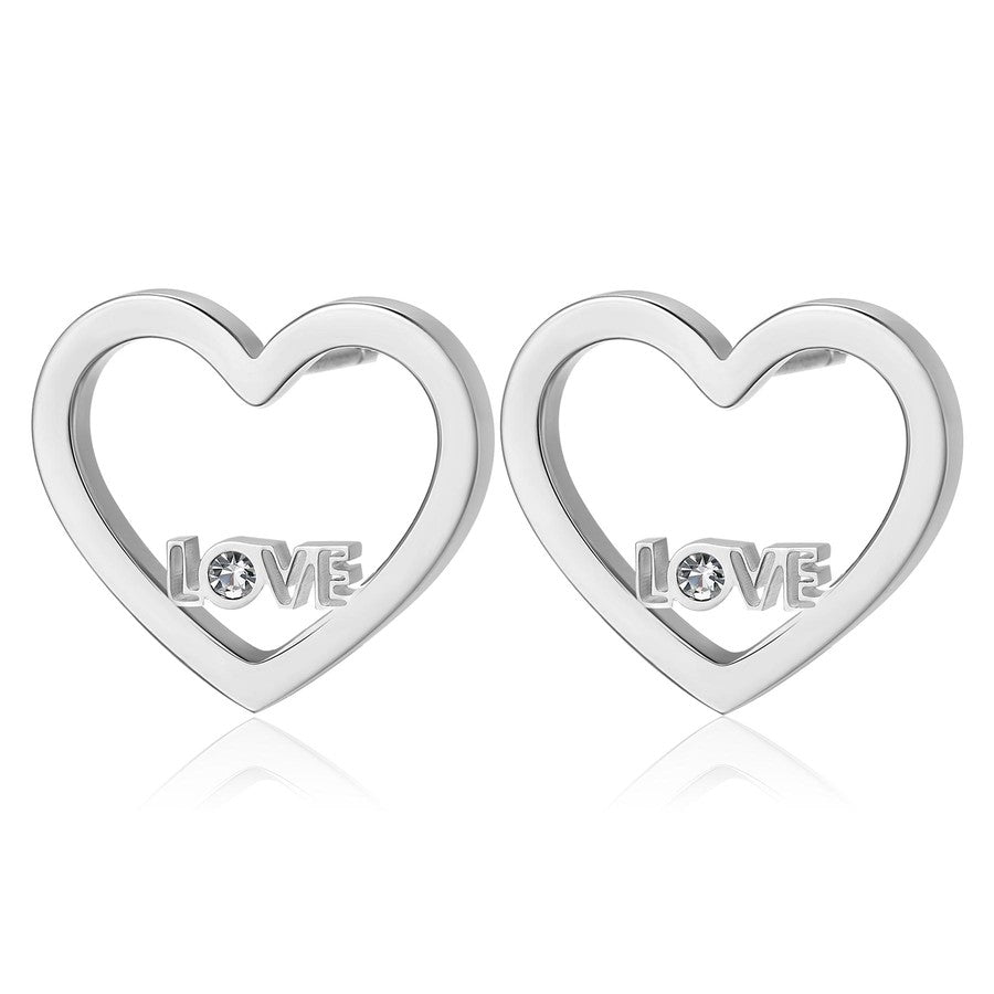 SPE22 Orecchini S'agapò PRETTY in acciaio a forma di cuore con Love
