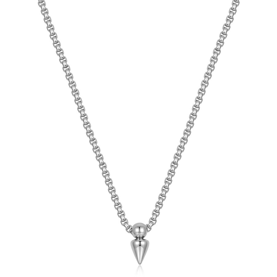 collana da uomo con pendente a spuntone in acciaio lucido color argento