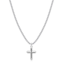 Carica l&#39;immagine nel visualizzatore di Gallery, collana da uomo con croce liscia in acciaio lucido color argento

