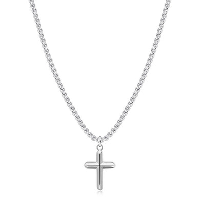 collana da uomo con croce liscia in acciaio lucido color argento