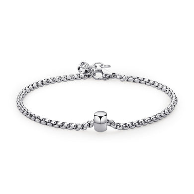 bracciale a catena sottile da uomo con centrale anello in acciaio lucido colore argento