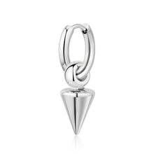 Carica l&#39;immagine nel visualizzatore di Gallery, Orecchino singolo a cerchio con pendente a forma di borchia in acciaio lucido colore Argento
