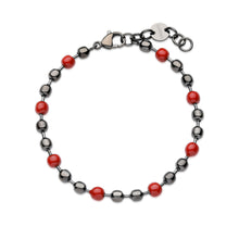 Carica l'immagine nel visualizzatore di Gallery, Bracciale Uomo con catena a palline in acciaio pvd gun e smalto rosso S'Agapò RIPPLE SRP69
