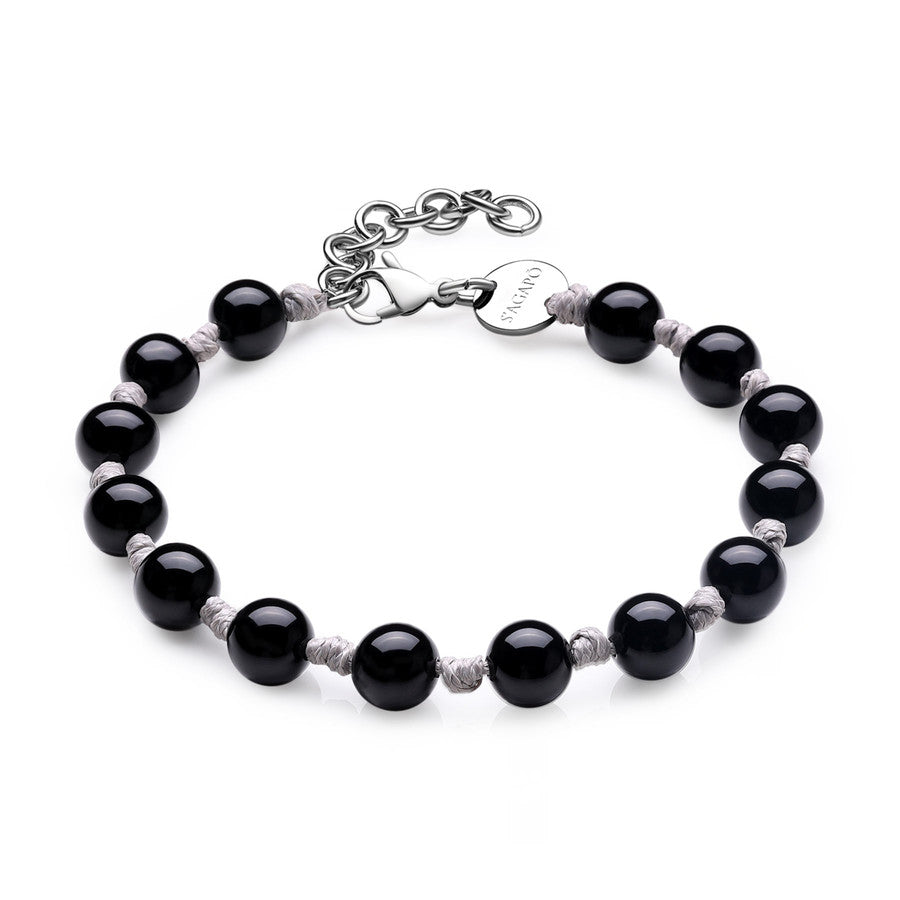 SRT20 Bracciale S'AGAPò RIOT con cordino cerato grigio e Agata Nera.