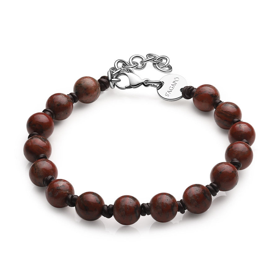 SRT26 Bracciale S'AGAPò RIOT con cordino cerato marrone e Diaspro Rosso