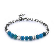 Carica l'immagine nel visualizzatore di Gallery, Bracciale a catena da uomo in acciaio lucido color argento ed elementi centrali in apatite celeste blu e verde 
