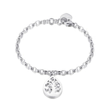 Carica l'immagine nel visualizzatore di Gallery, Bracciale con Albero della Vita a goccia in acciaio e cristalli bianchi
