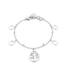 Carica l'immagine nel visualizzatore di Gallery, Bracciale con Albero della Vita e Charms a forma di goccia in acciaio e cristalli bianchi
